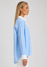 POPLIN TICKING CONTRAST BUTTON UP