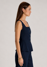 TWILL SQUARE NECK SLEEVELESS TOP