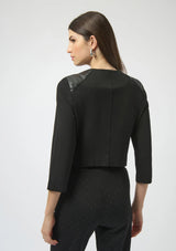 HEAVY KNIT AND LEATHERETTE FITTED JACKET