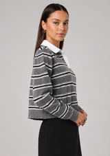 YULIA KNIT CAMPUS STRIPE CONTRAST COLLAR PULLOVER