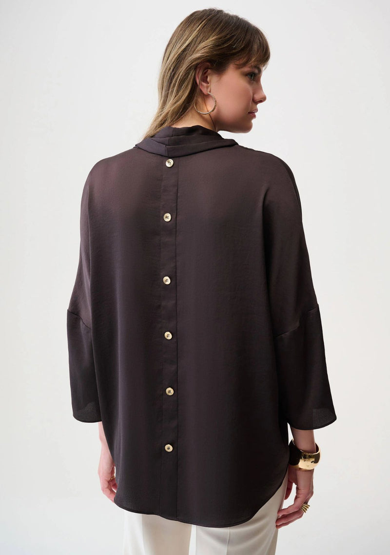 RECYCLED SATIN BOXXY TUNIC WITH COWL COLLAR