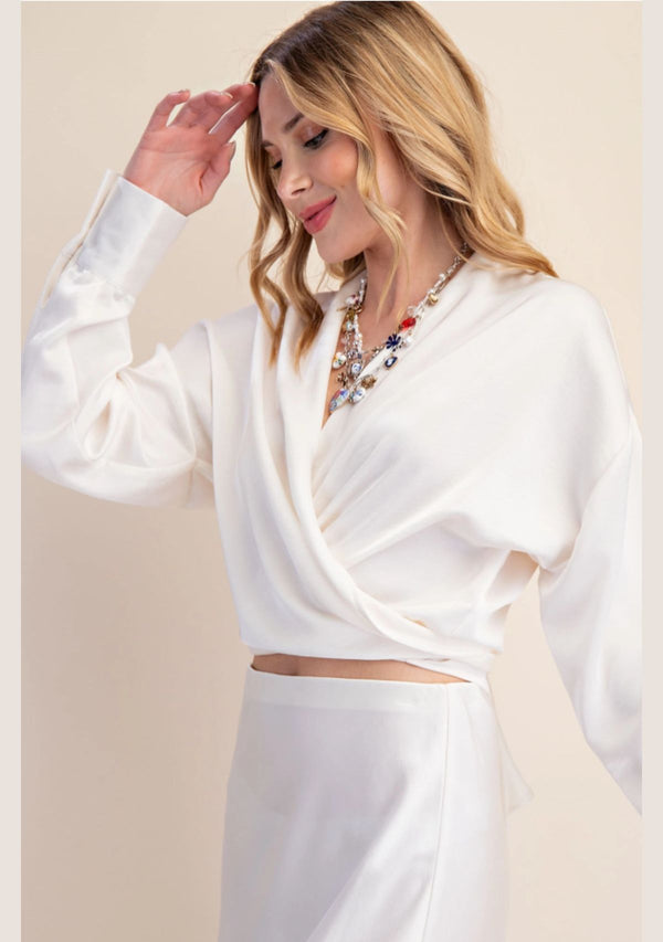 CALLANTHA TIE FRONT CROP TOP