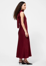ENNIS SATIN SLEEVELESS BOW MIDI DRESS