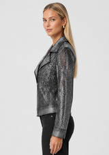 FOILED FAUX SUEDE MOTO JACKET