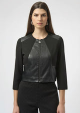 HEAVY KNIT AND LEATHERETTE FITTED JACKET