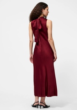 ENNIS SATIN SLEEVELESS BOW MIDI DRESS