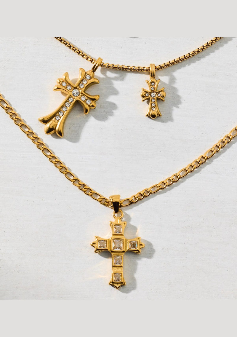 LAZARA DOUBLE CROSS PENDANT NECKLACE
