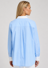 POPLIN TICKING CONTRAST BUTTON UP