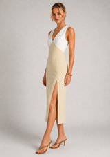 COOPER LINEN V-NECK MIDI DRESS