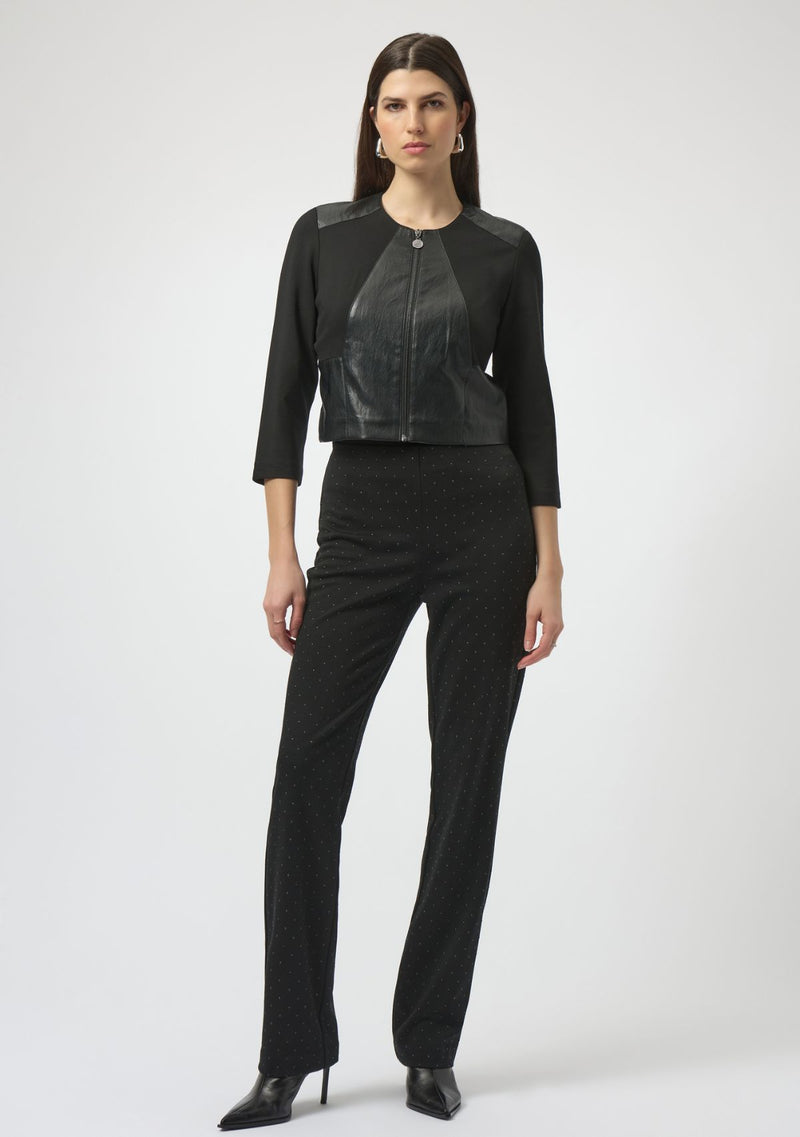 HEAVY KNIT AND LEATHERETTE FITTED JACKET