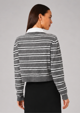 YULIA KNIT CAMPUS STRIPE CONTRAST COLLAR PULLOVER