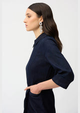 DENIM DRESS WITH HALF ZIP AND BELT