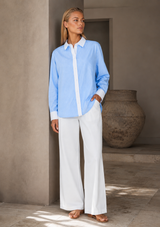 POPLIN TICKING CONTRAST BUTTON UP