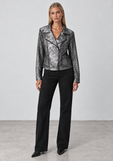 FOILED FAUX SUEDE MOTO JACKET