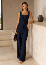 TWILL SQUARE NECK SLEEVELESS TOP