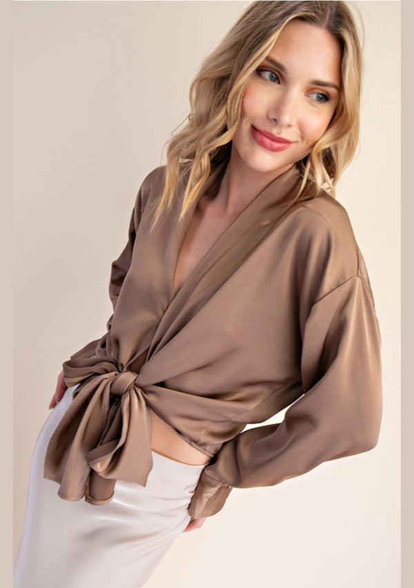 CALLANTHA TIE FRONT CROP TOP