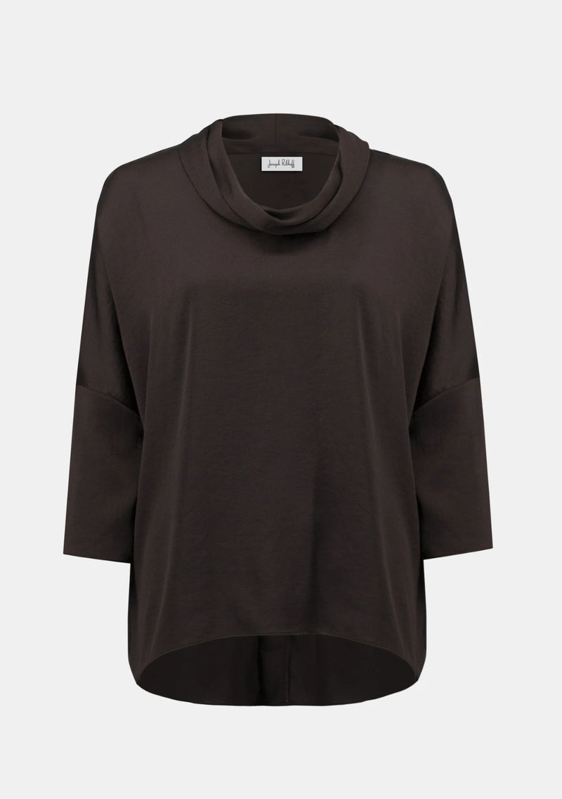 RECYCLED SATIN BOXXY TUNIC WITH COWL COLLAR