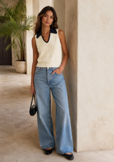 MOZART CONTRAST KNIT SLEEVELESS TOP