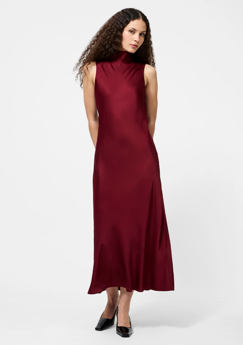 ENNIS SATIN SLEEVELESS BOW MIDI DRESS