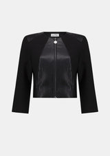 HEAVY KNIT AND LEATHERETTE FITTED JACKET