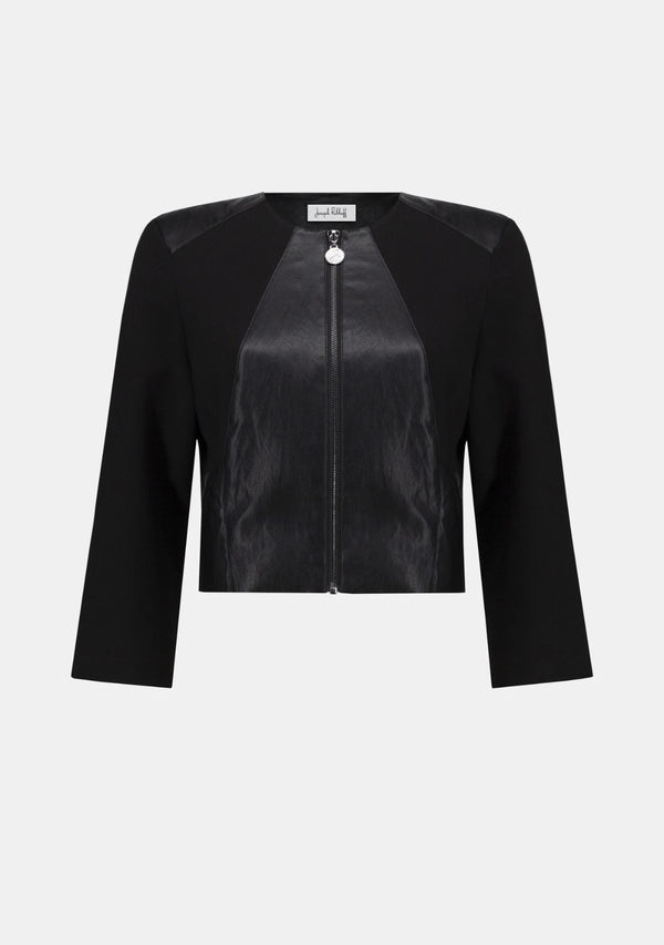 HEAVY KNIT AND LEATHERETTE FITTED JACKET
