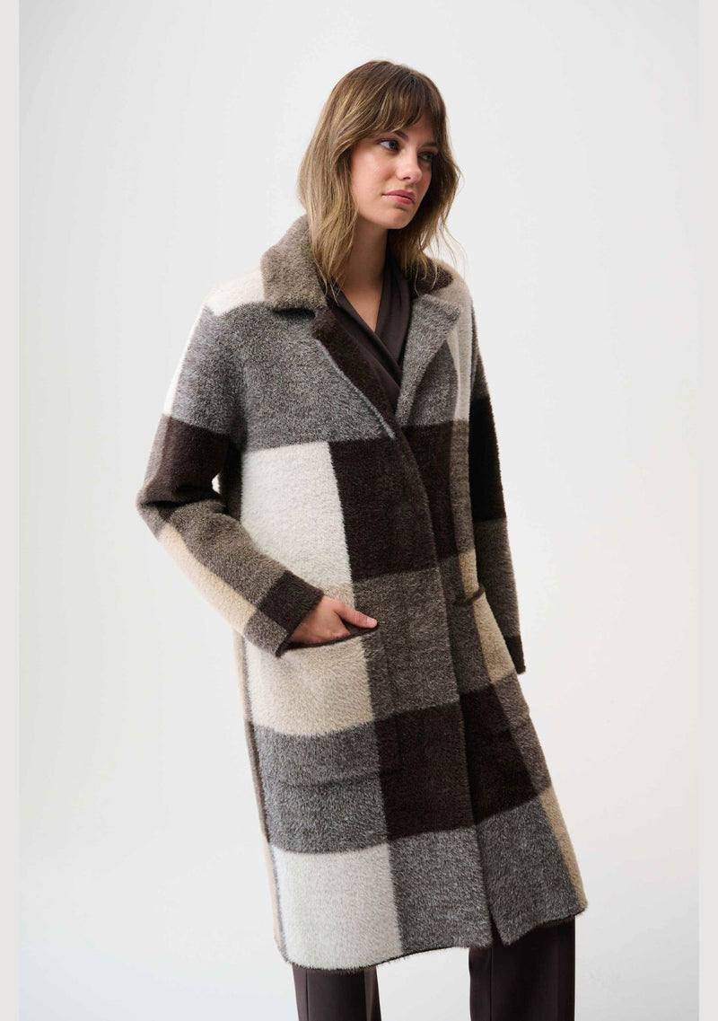 FEATHER YARN ABSTRACT PRINT SWEATER COAT