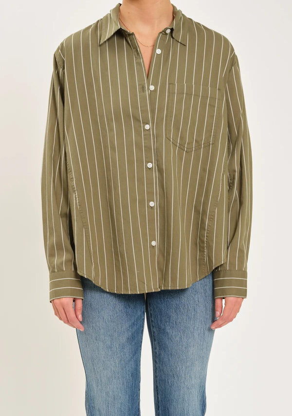 THE BOYFRIEND SHIRT IN GRASS WITH IVORY STRIPE