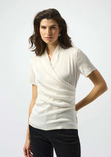 RECYCLED SATIN AND SILKY KNIT WRAP TOP