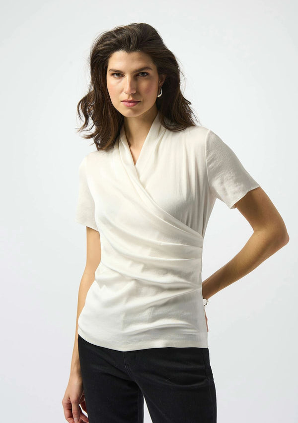 RECYCLED SATIN AND SILKY KNIT WRAP TOP