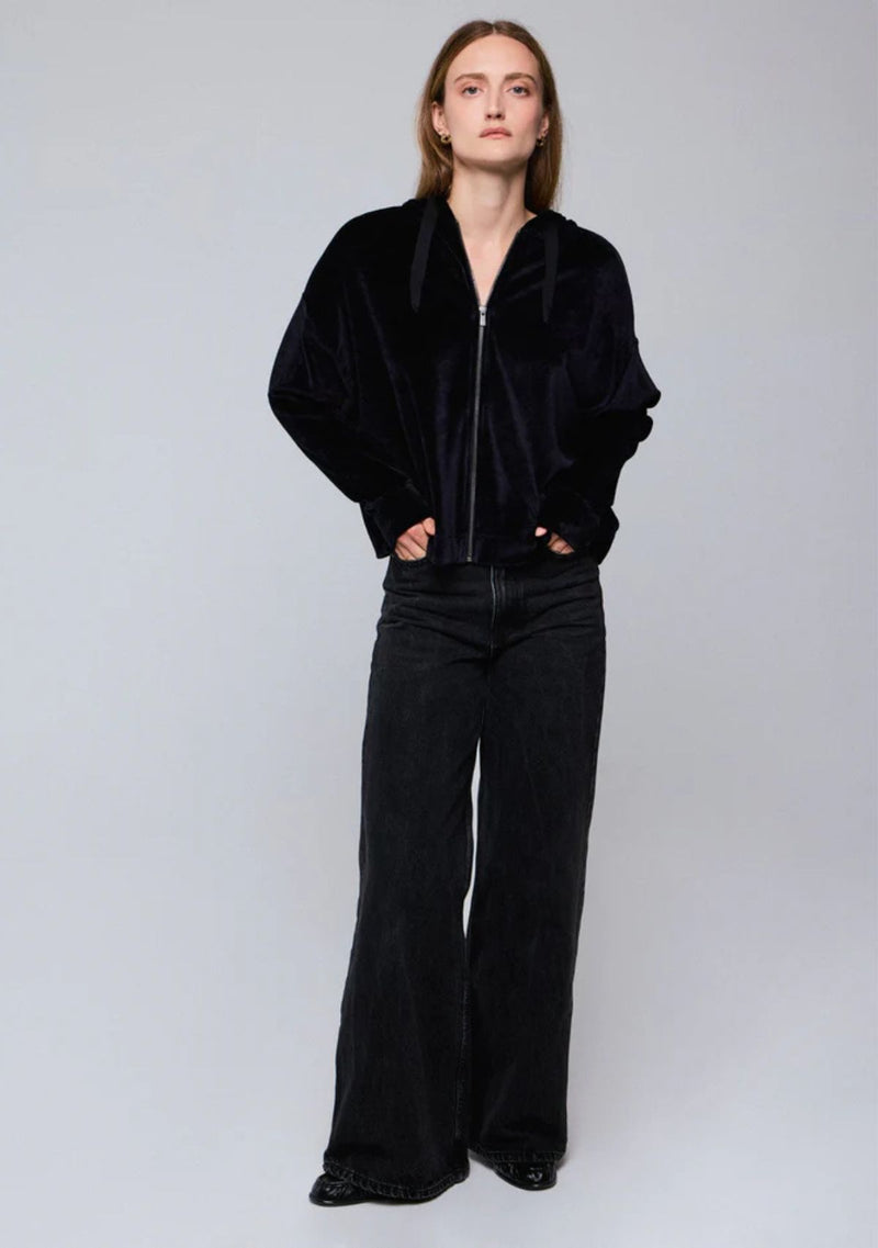 VELOUR ZIP FRONT HOODIE