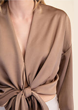 CALLANTHA TIE FRONT CROP TOP