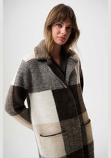 FEATHER YARN ABSTRACT PRINT SWEATER COAT