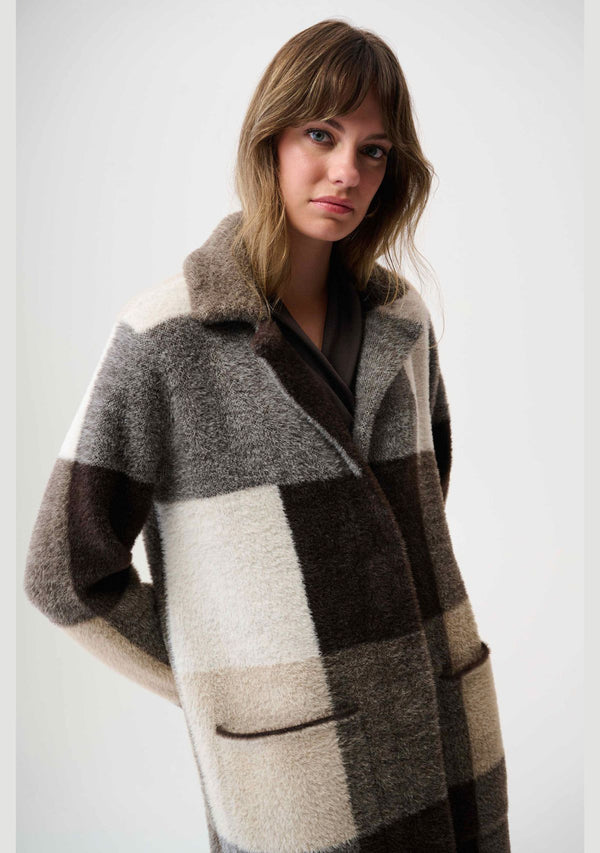 FEATHER YARN ABSTRACT PRINT SWEATER COAT