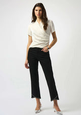 RECYCLED SATIN AND SILKY KNIT WRAP TOP