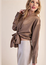 CALLANTHA TIE FRONT CROP TOP