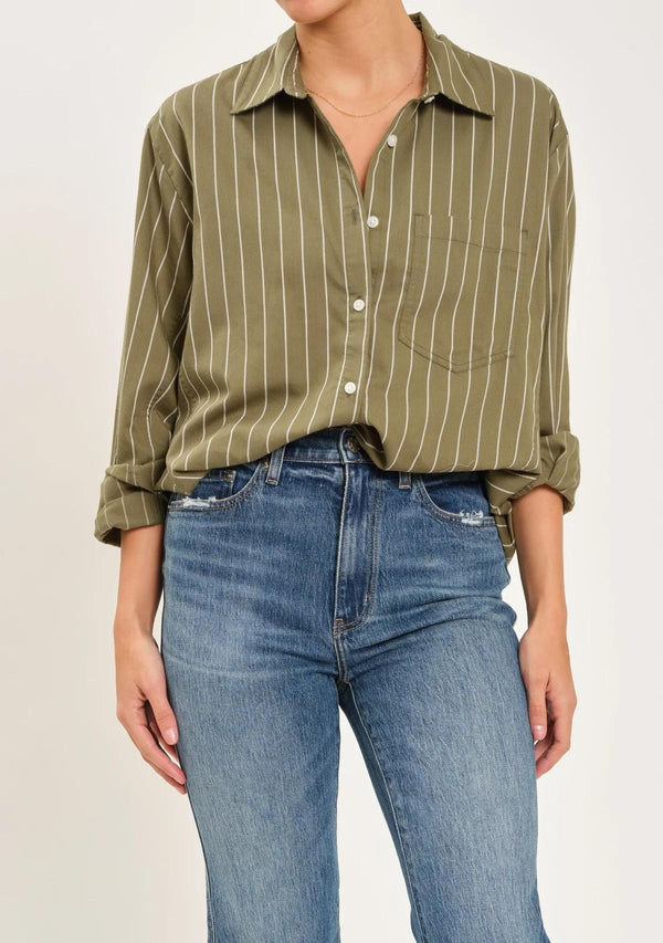 THE BOYFRIEND SHIRT IN GRASS WITH IVORY STRIPE