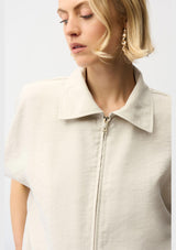 RECYCLED TEXTURED WOVEN BOXY JACKET WITH ZIPPER FRONT