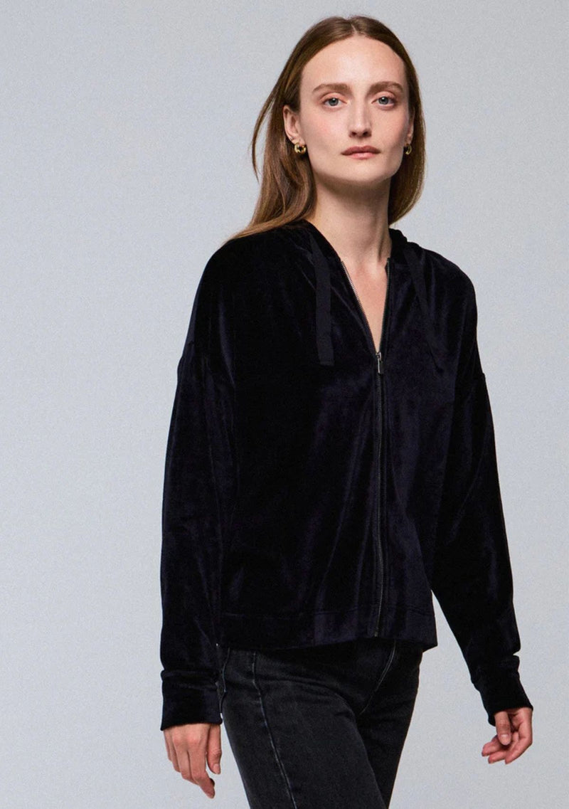 VELOUR ZIP FRONT HOODIE