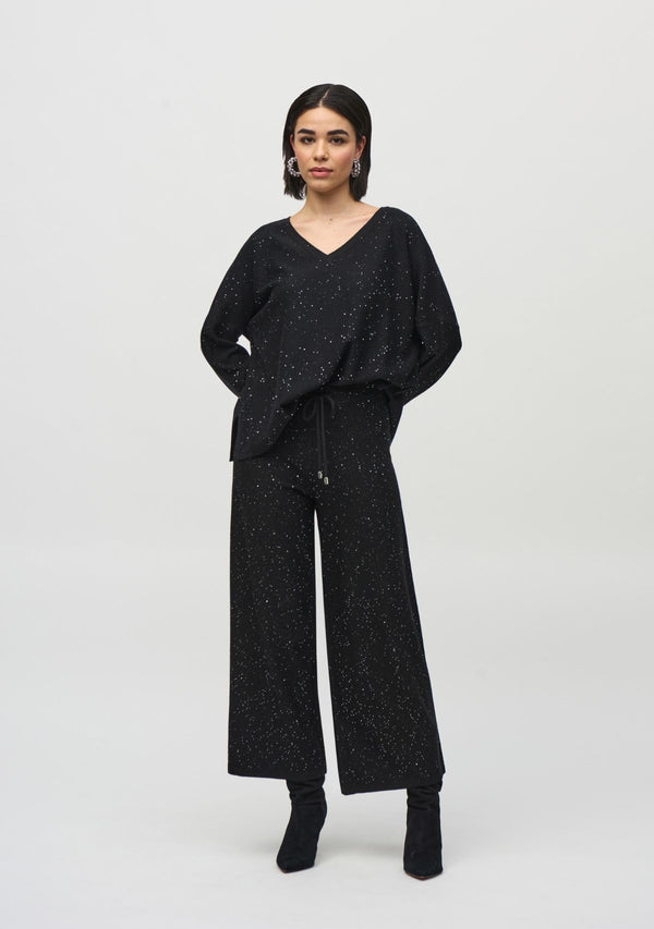 SEQUINED SWEATER KNIT CULOTTE PANT