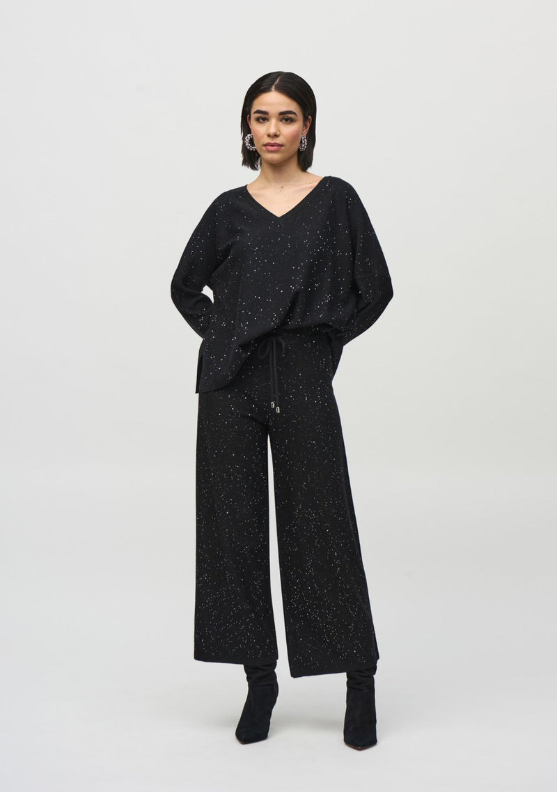 SEQUINED SWEATER KNIT CULOTTE PANT