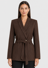 CAMILLE PINSTRIPE BELTED BLAZER