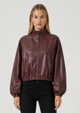 LEATHERETTE MOCK-NECK BOMBER JACKET