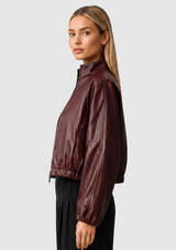 LEATHERETTE MOCK-NECK BOMBER JACKET