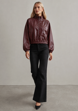 LEATHERETTE MOCK-NECK BOMBER JACKET