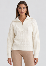 OLLY CABLE KNIT HALF ZIP SWEATER