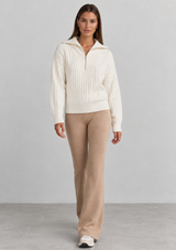 OLLY CABLE KNIT HALF ZIP SWEATER