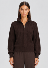 OLLY CABLE KNIT HALF ZIP SWEATER