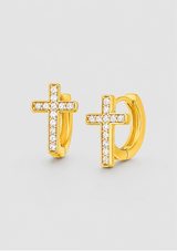 RIDGE CROSS HUGGIE HOOP EARRING