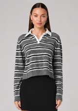 YULIA KNIT CAMPUS STRIPE CONTRAST COLLAR PULLOVER