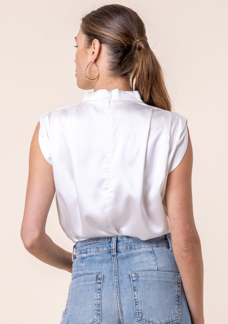 DOLLY SATIN MOCK NECK BLOUSE - OFF WHITE